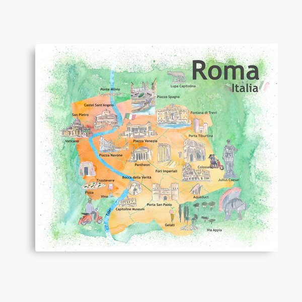 Item preview, Rome Italy Illustrated Travel Poster Favorite Map Tourist Highlights designed and sold by artshop77.