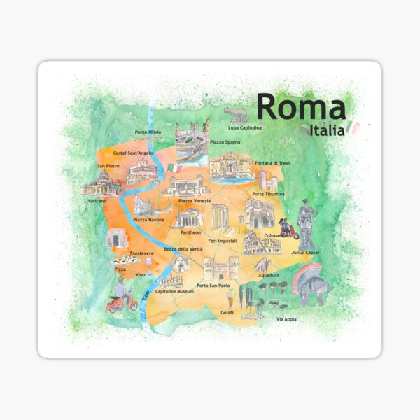 Item preview, Rome Italy Illustrated Travel Poster Favorite Map Tourist Highlights designed and sold by artshop77.
