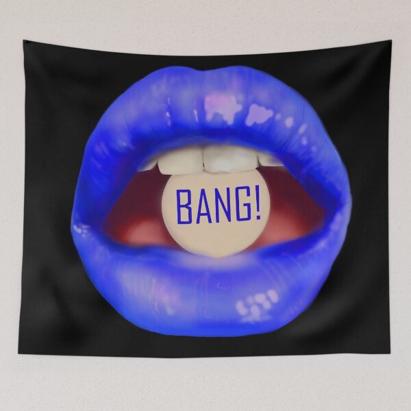 Item preview, Take a pill "BANG!" blue lips black background designed and sold by ArtInPi.