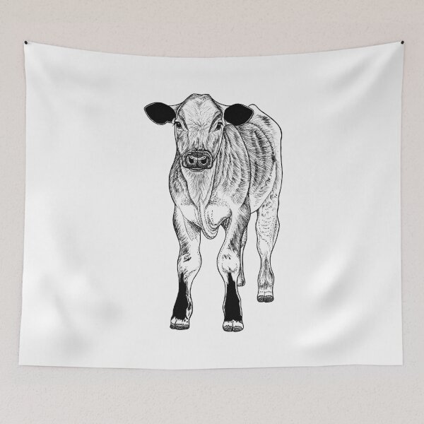 Item preview, Calf - baby cow - ink illustration designed and sold by LorenDowding.