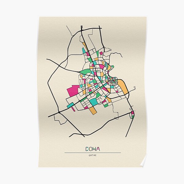 Doha Qatar Street Map Poster By Geekmywall Redbubble