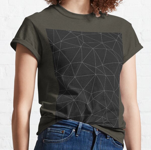 Elegant White Dark grey geometric mesh pattern Classic T-Shirt