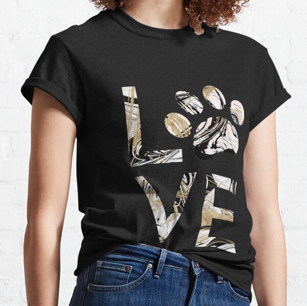 Dog Lover | Love My Dog Paw Print Black Gold Pink Marble Classic T-Shirt
