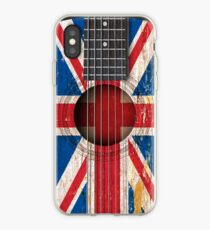 Old Vintage Acoustic Guitar with British Flag iPhone Case