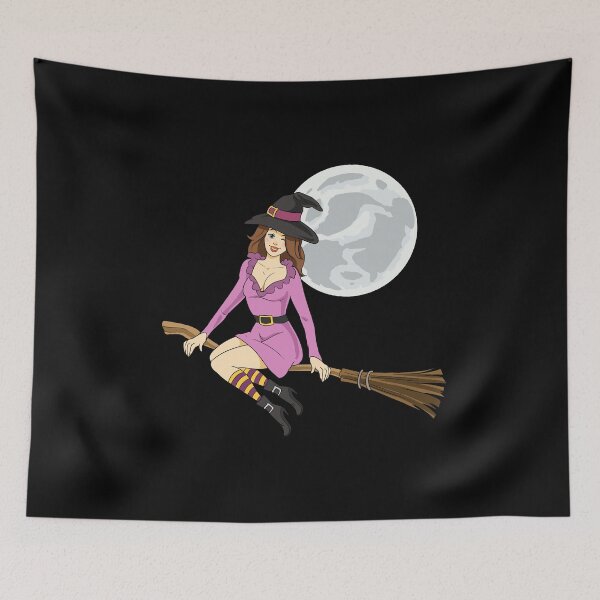 Item preview, Witch Riding Broom In Front of a Full Moon Halloween product designed and sold by tronictees.