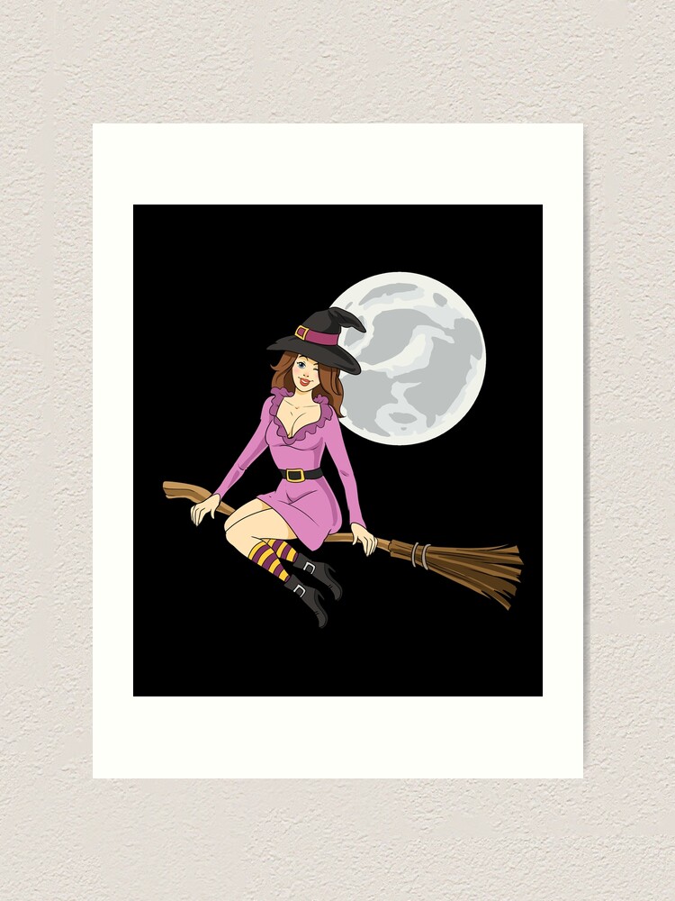 Volant sorcière d'halloween devant la lune de sang' Autocollant