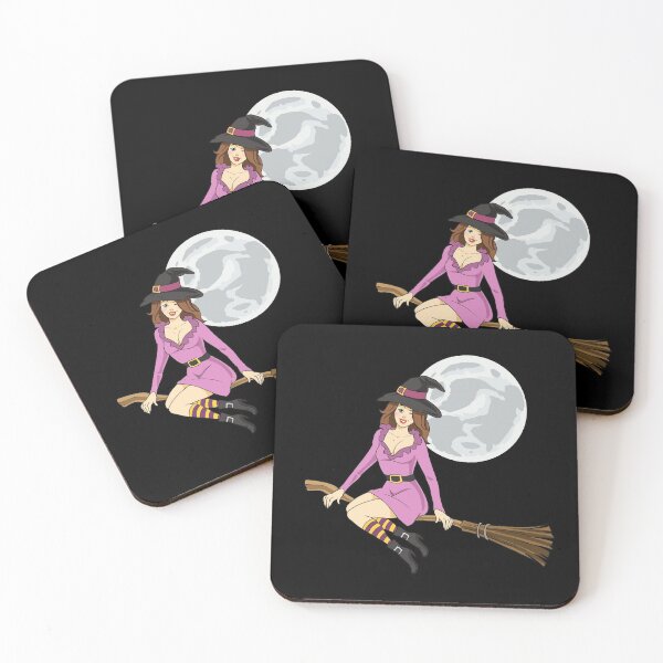 Item preview, Witch Riding Broom In Front of a Full Moon Halloween product designed and sold by tronictees.