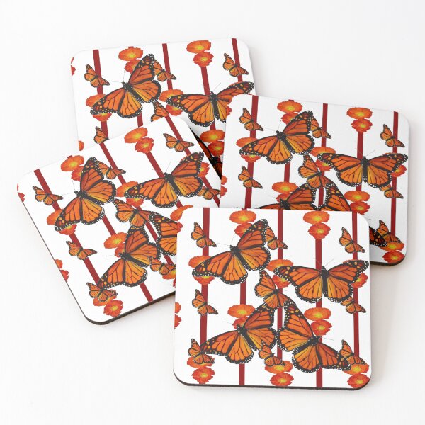 Item preview, MONARCH BUTTERFLIES POPPY PATTERNS MODERN WHITE ART  designed and sold by sharlesart.