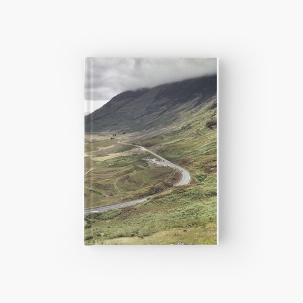 The A82 road sweeps through Glencoe, Highlands of Scotland Hardcover Journal