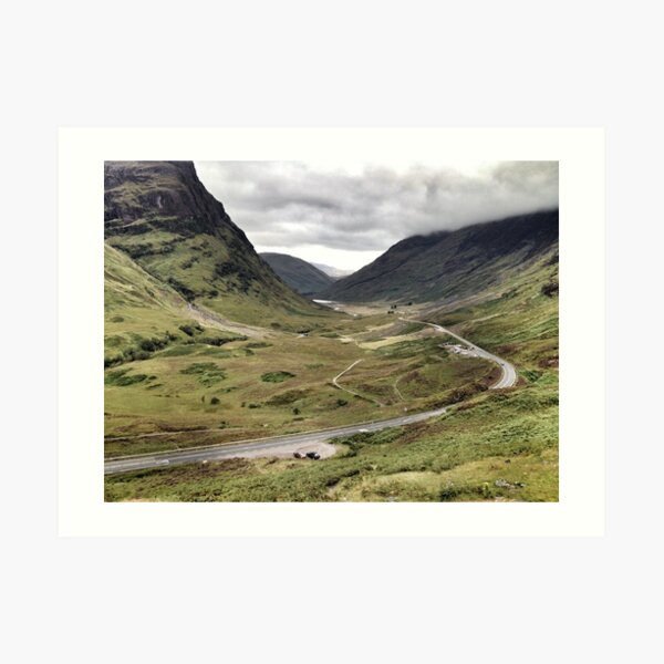 The A82 road sweeps through Glencoe, Highlands of Scotland Art Print