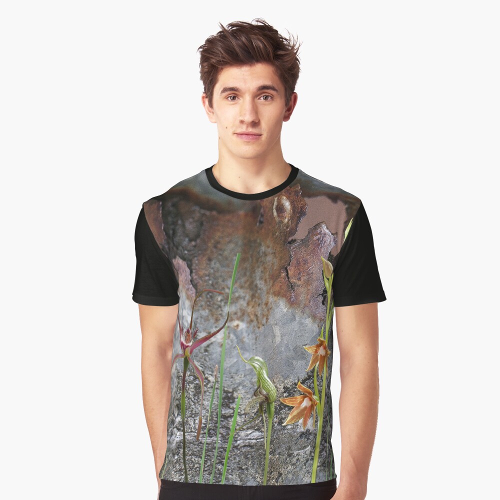 Rusty Spider & Orchids with Rusty Tin, native orchids of Australia. Graphic T-Shirt