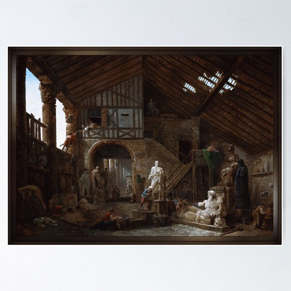 Studio of an Antiquities Restorer in Rome by Hubert Robert - Old Masters Reproductions Poster