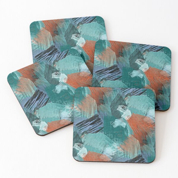 Item preview, Modern Teal Blue Mint Green Orange Brush Strokes Art Pattern designed and sold by LC Graphic Design Studio.