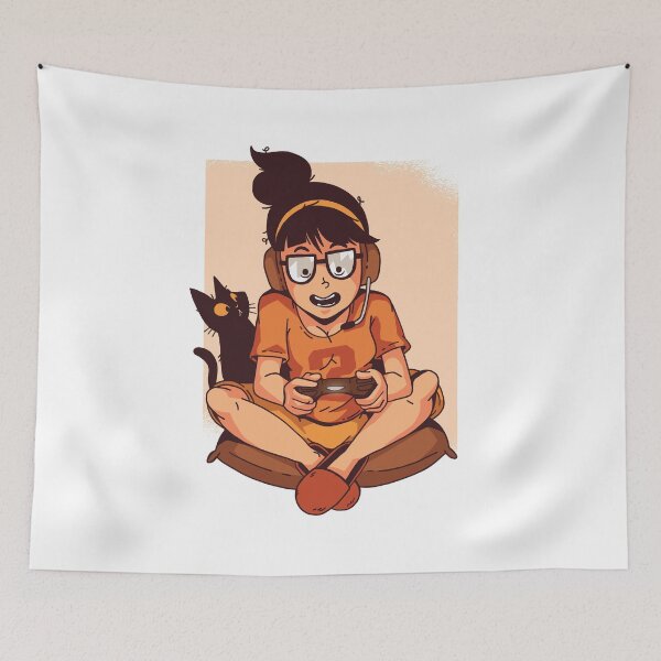 Item preview, Gamer Girl with Black Cat designed and sold by Cute and Funny Animal Art Designs.
