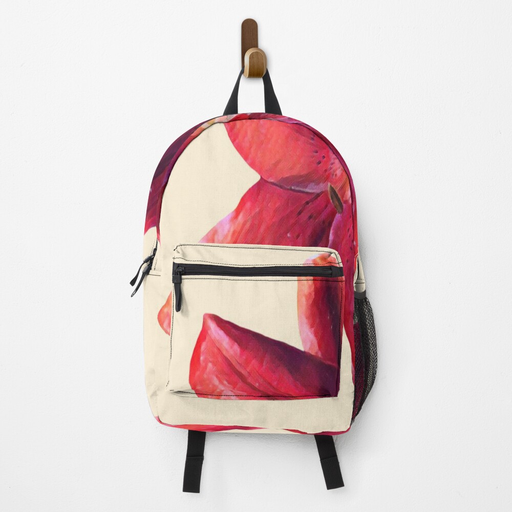 Red Lily Bloom on a backpack