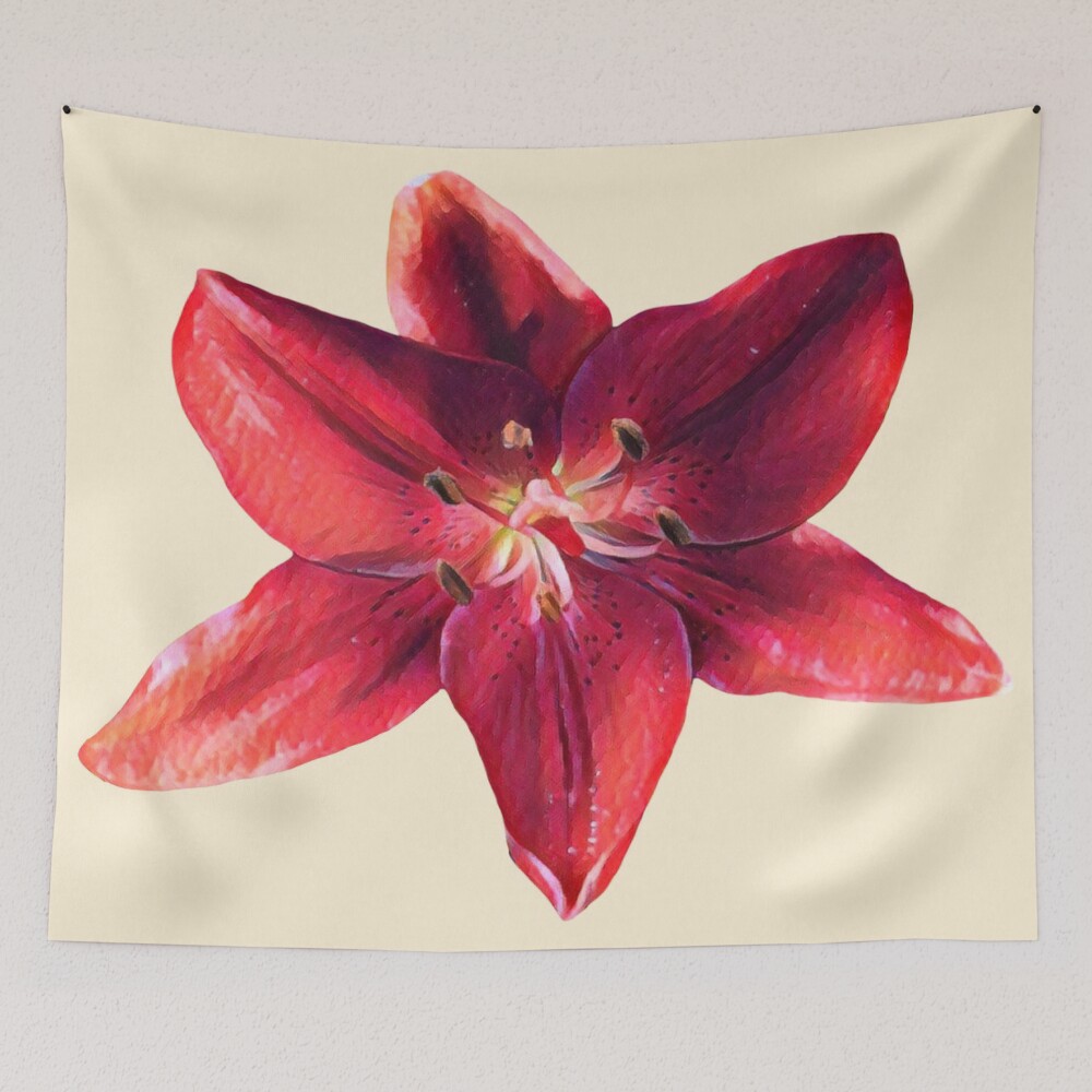 Red Lily Bloom on a tapestry