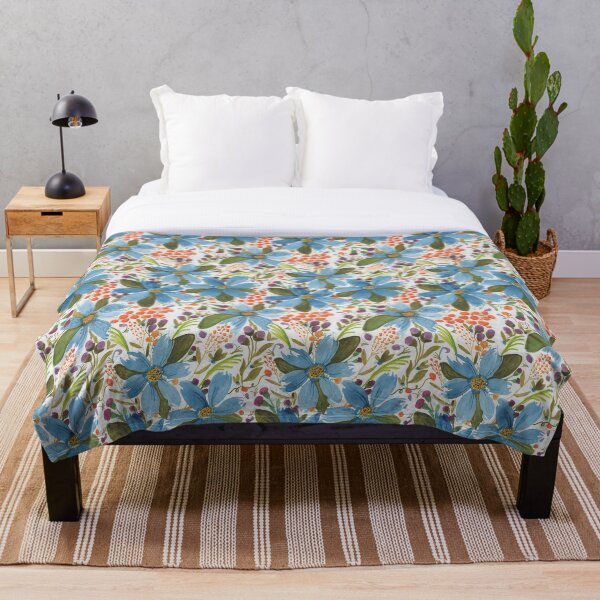 Floral Delights in Blue Throw Blanket
