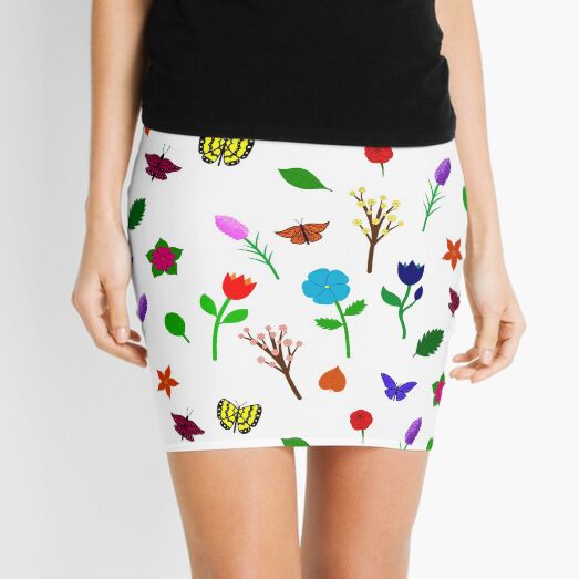 Scattered Flowers and Butterflies, no background Mini Skirt