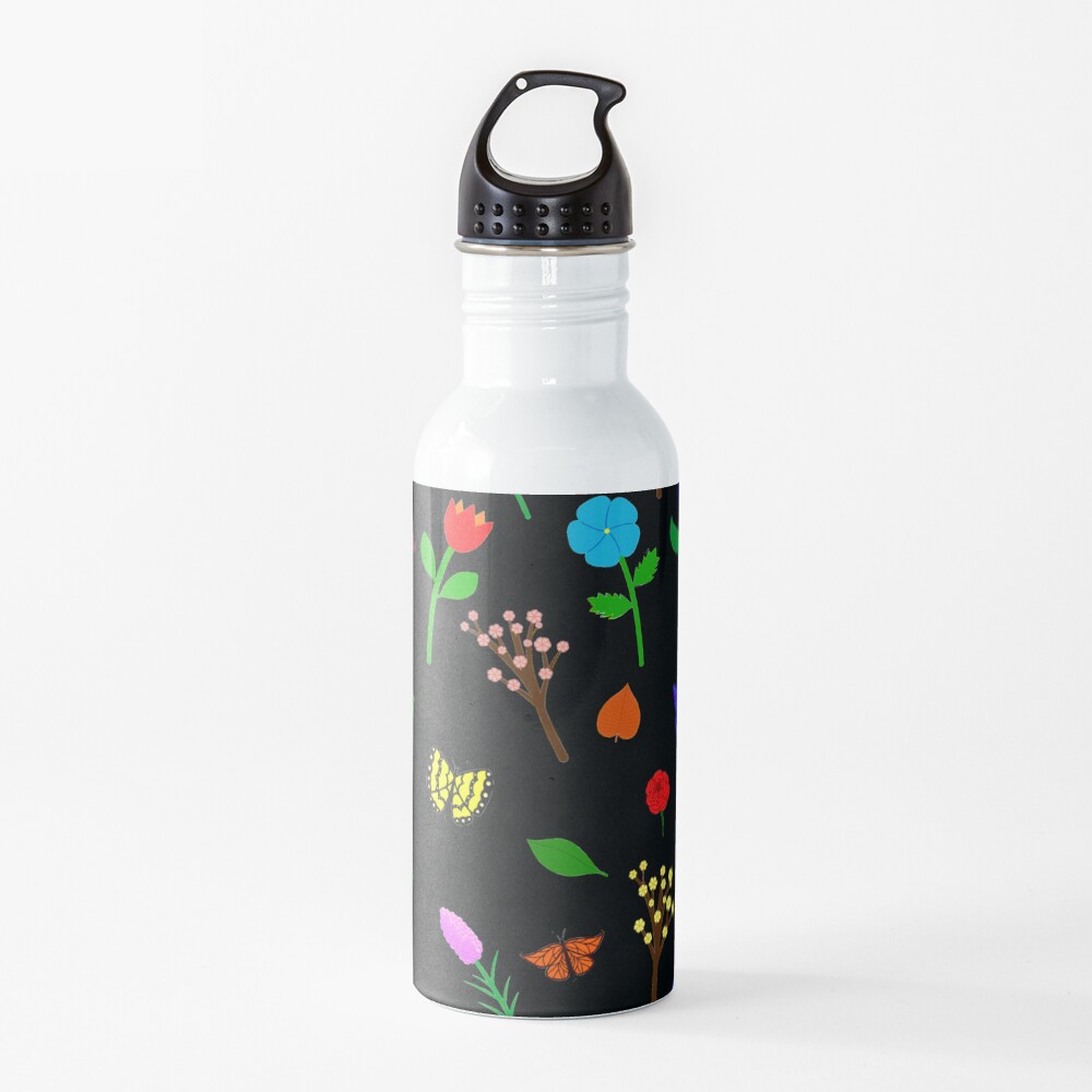 Scattered Flowers and Butterflies, no background Water Bottle