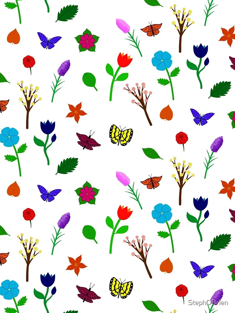 Scattered Flowers and Butterflies, no background by StephOBrien