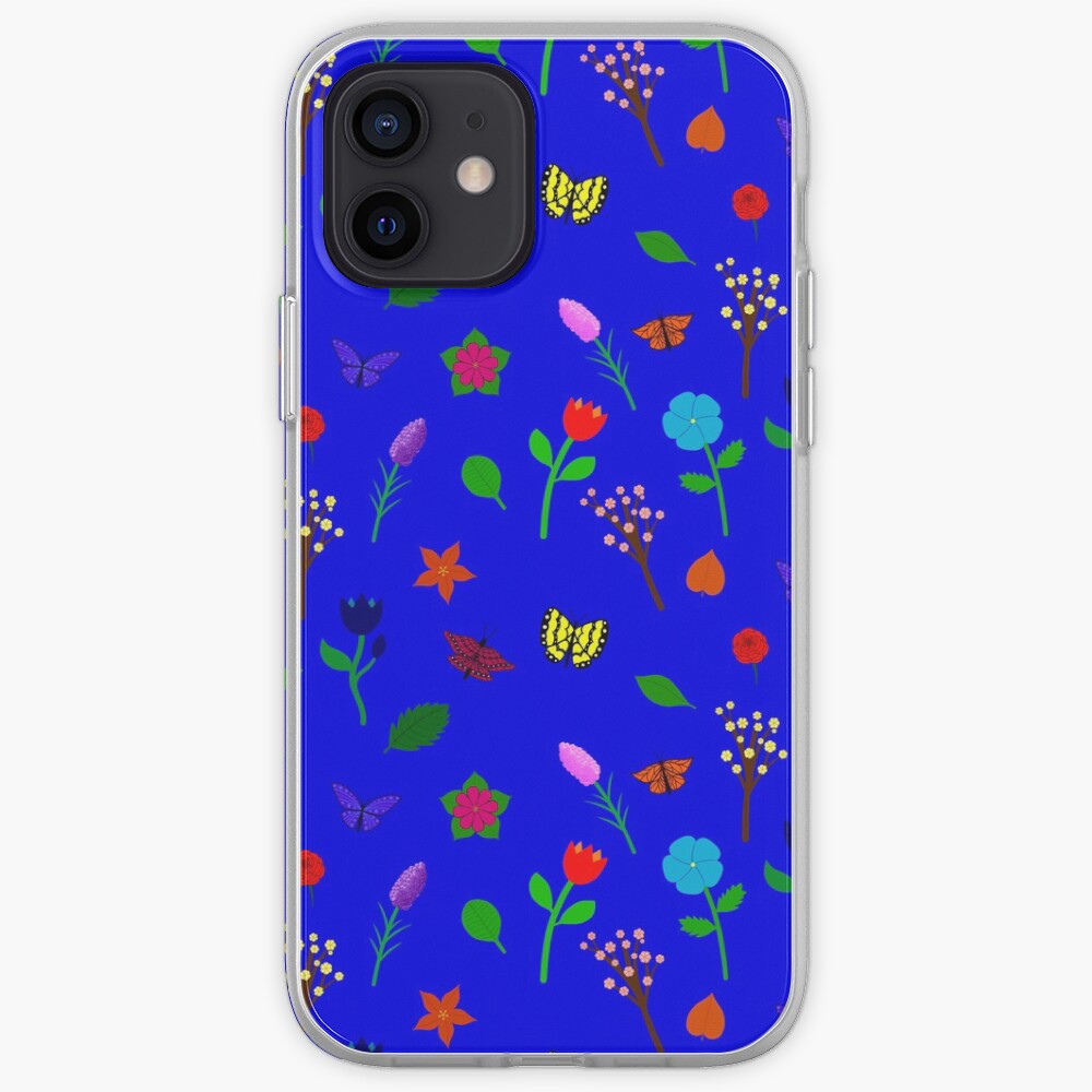 Scattered Flowers and Butterflies, blue background iPhone Case & Cover