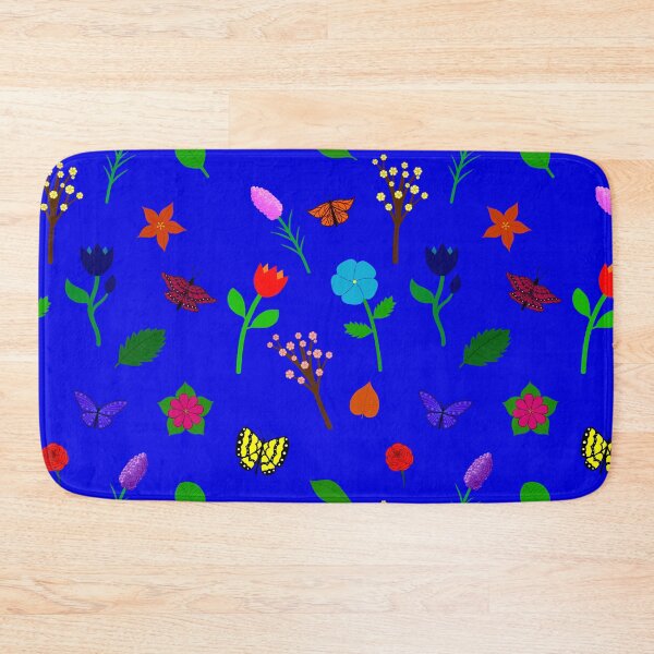 Item preview, Scattered Flowers and Butterflies, blue background designed and sold by StephOBrien.