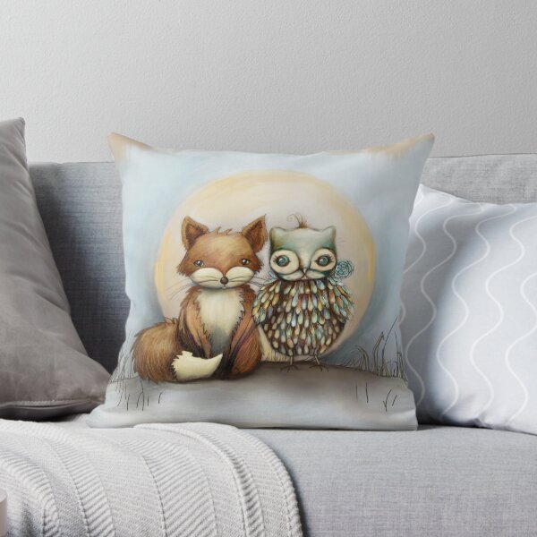 fox and owl Throw Pillow
