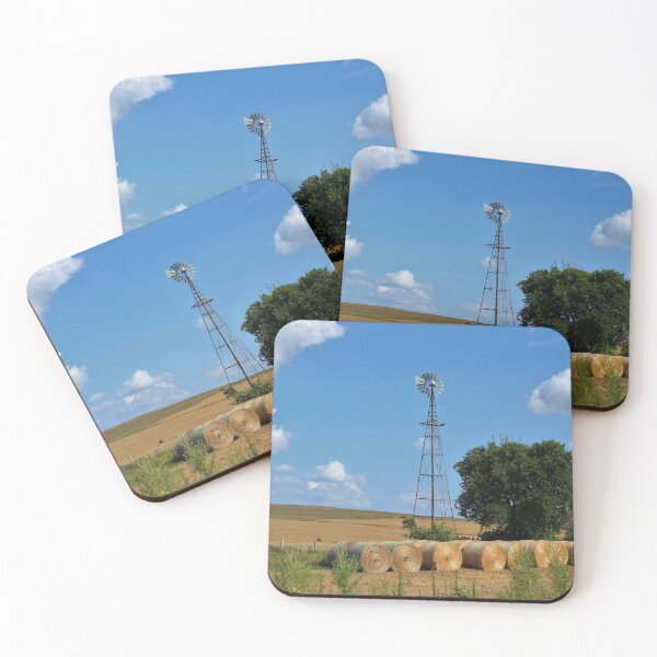 Item preview, Kansas Windmill with Hay Bales and sky. designed and sold by ROBERTDBROZEK.