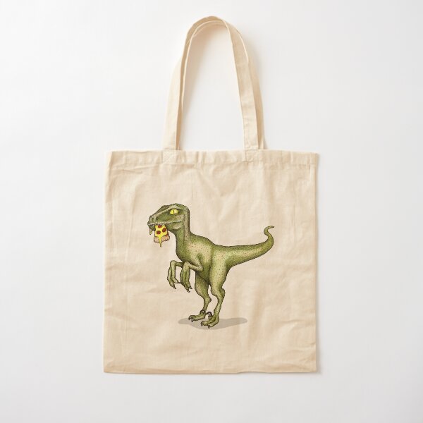 Raptor dinosaur eating pizza slice Cotton Tote Bag