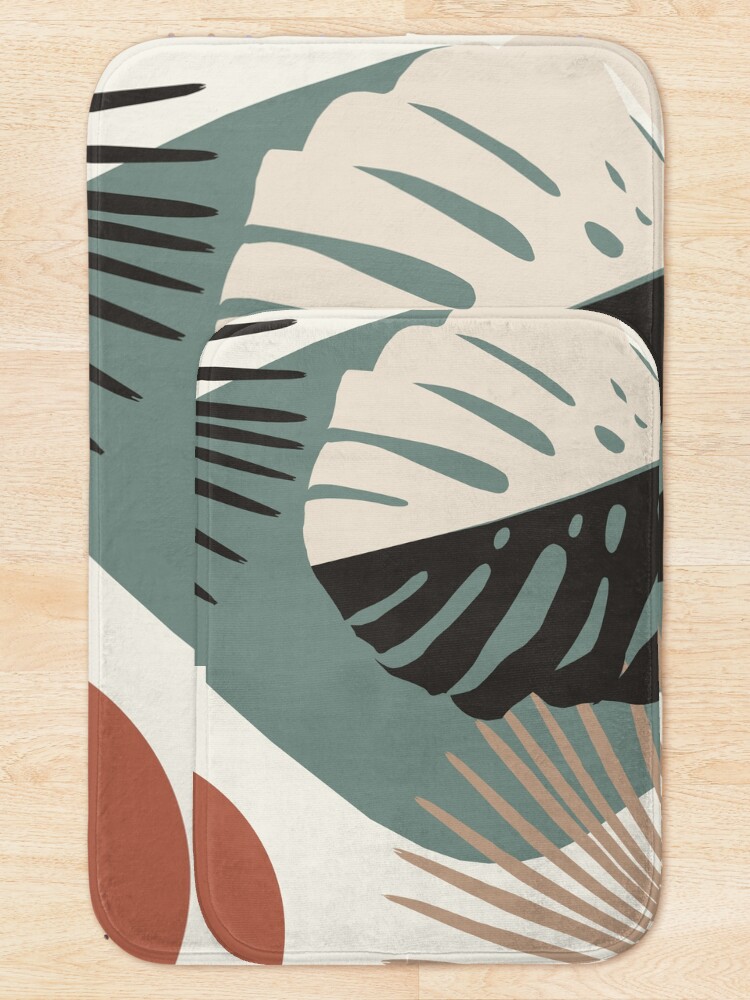 Alternate view of Minimal Yin Yang Monstera Fan Palm Finesse #1 #tropical #decor #art Bath Mat