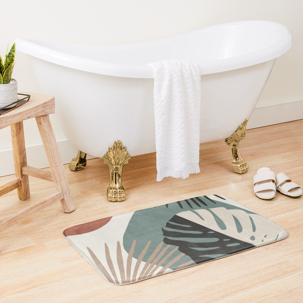 Minimal Yin Yang Monstera Fan Palm Finesse #1 #tropical #decor #art Bath Mat