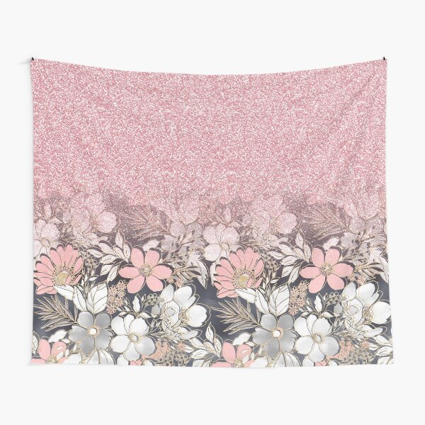 Elegant Gold floral and pink Gradient Glitter Image Tapestry