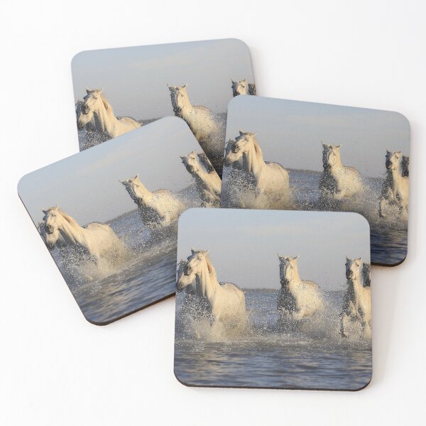 Item preview, White horses charging through the ocean designed and sold by PODLizardWizard.