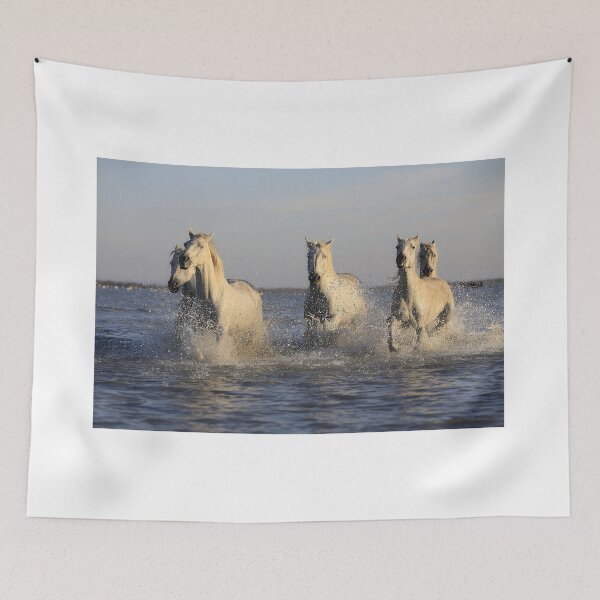 Item preview, White horses charging through the ocean designed and sold by PODLizardWizard.