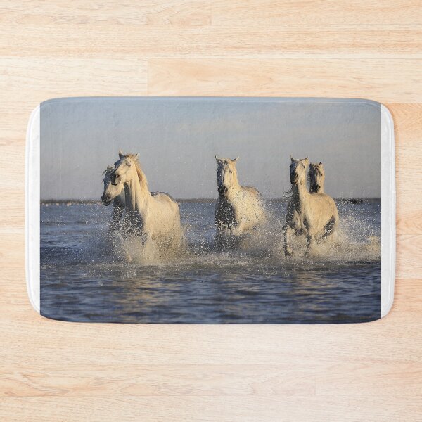 Item preview, White horses charging through the ocean designed and sold by PODLizardWizard.