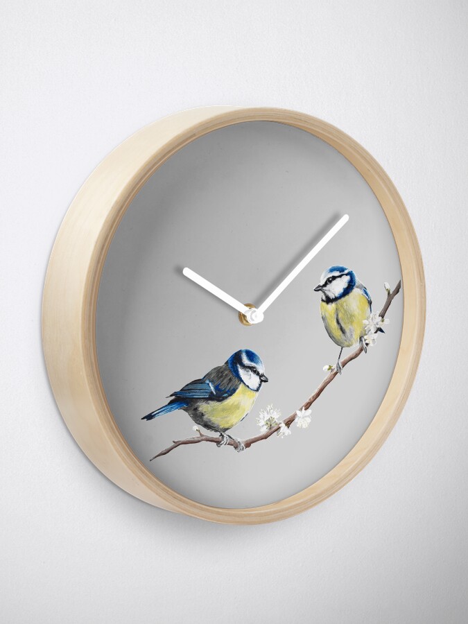 Alternate view of Blue Tits garden birds by Julie Jones Clock