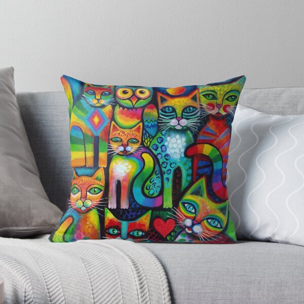 Owl and pussicats Throw Pillow
