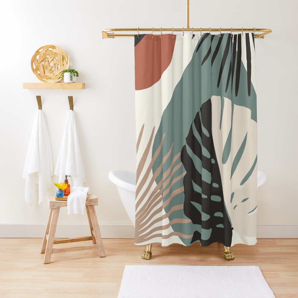 Minimal Yin Yang Monstera Fan Palm Finesse #1 #tropical #decor #art Shower Curtain