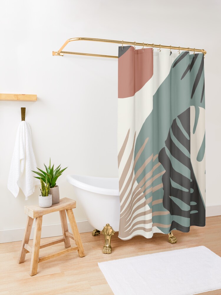 Alternate view of Minimal Yin Yang Monstera Fan Palm Finesse #1 #tropical #decor #art Shower Curtain