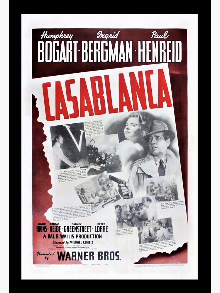 "Vintage Casablanca Movie Poster Lithograph Wall Art" Sticker For Sale ...