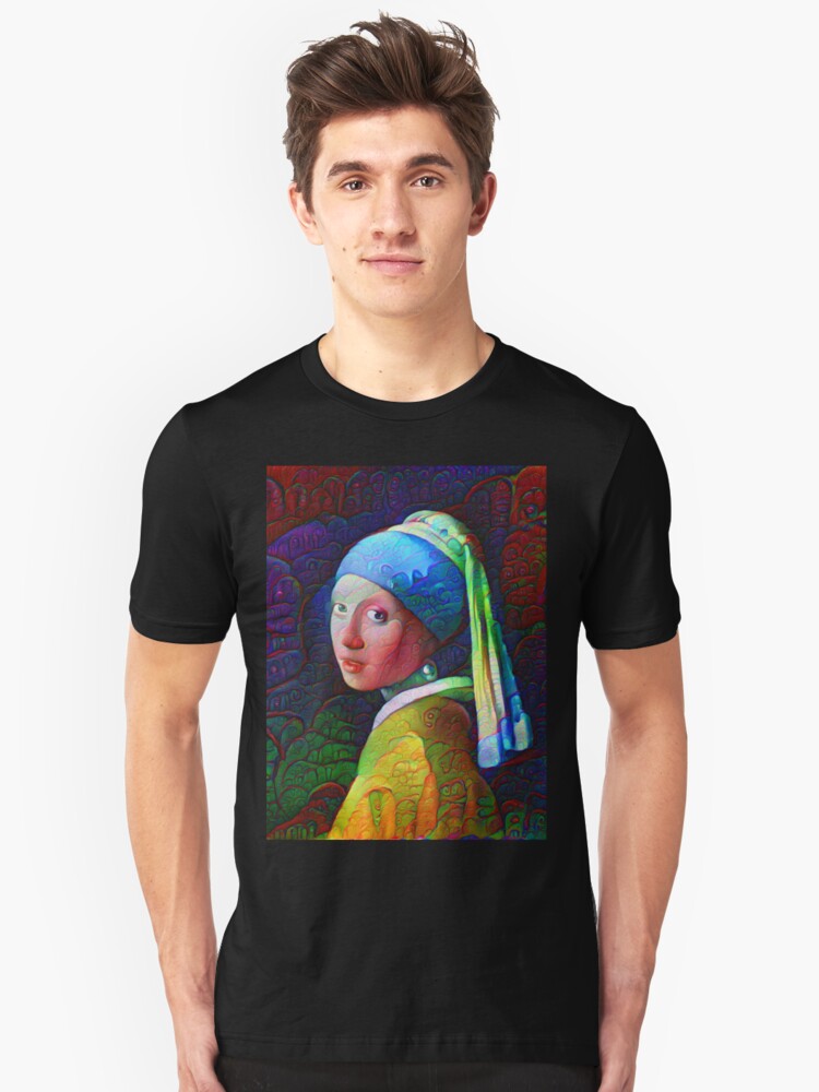 Alternate view of DeepDreamed "Girl with a Pearl Earring" Slim Fit T-Shirt