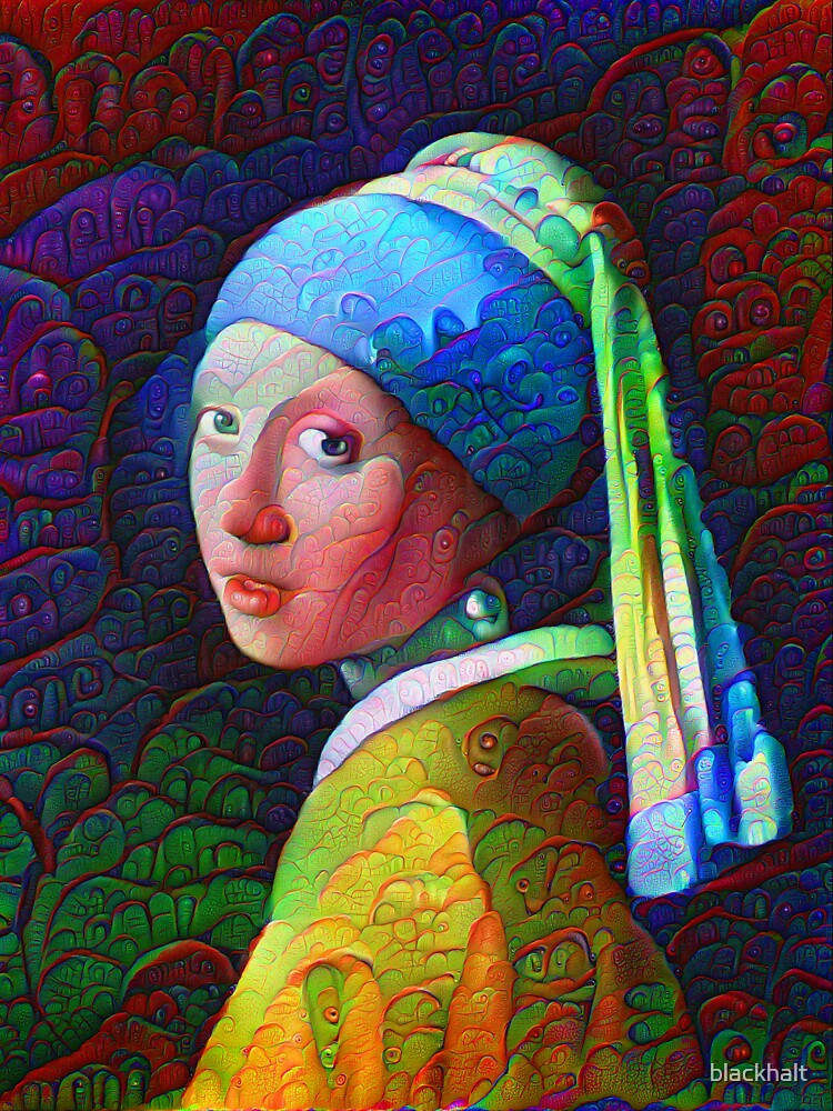 Thumbnail 7 of 7, Classic T-Shirt, DeepDreamed "Girl with a Pearl Earring" designed and sold by blackhalt.