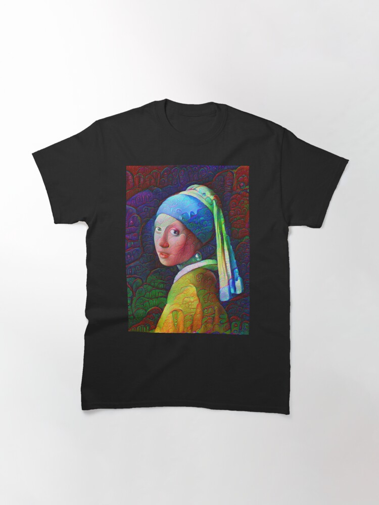 Classic T-Shirt, DeepDreamed "Girl with a Pearl Earring" designed and sold by blackhalt