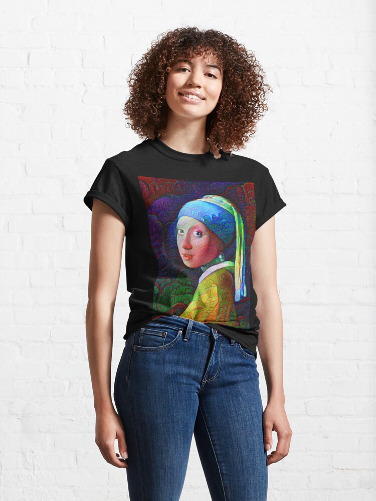 Thumbnail 4 of 7, Classic T-Shirt, DeepDreamed "Girl with a Pearl Earring" designed and sold by blackhalt.