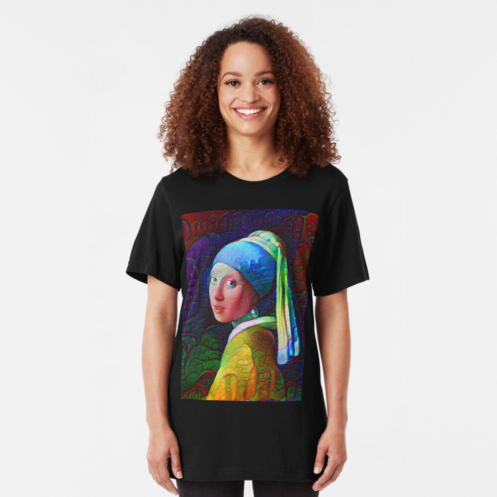 DeepDreamed "Girl with a Pearl Earring" Slim Fit T-Shirt