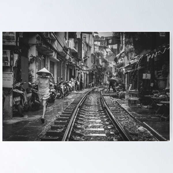 Item preview, Rain on Train Track Street (B&W) designed and sold by stevemitchphoto.