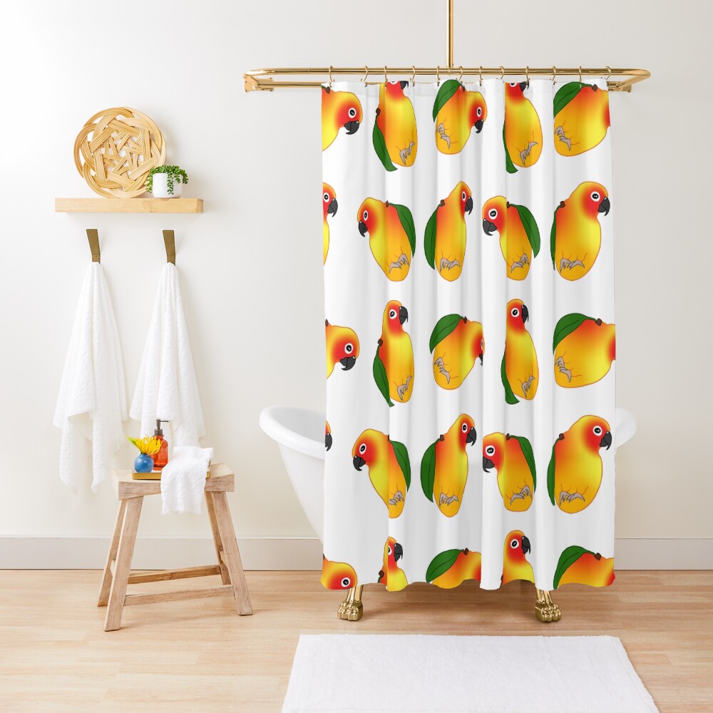 funny mango sun conure doodle Shower Curtain