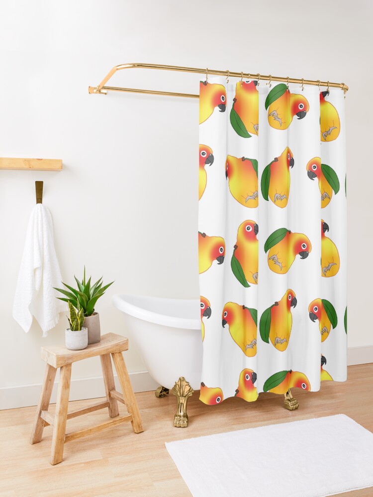Alternate view of funny mango sun conure doodle Shower Curtain