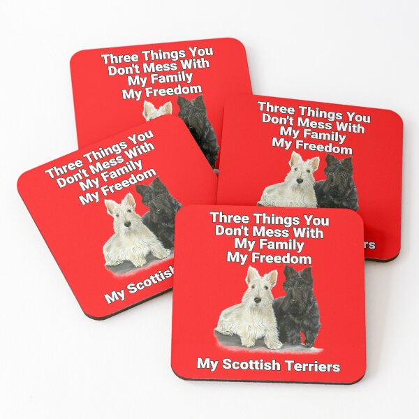 4x Scottish Terrier with Red Rose Picture Table Coasters Set in Gift B AD-ST2RC 