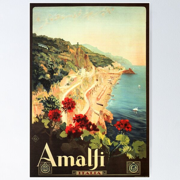 Item preview, AMALFI COAST SALERNO ITALY Vintage Tourism Retro Italian Travel designed and sold by retroposters.